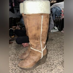 Brown Shearing Heeled Boots